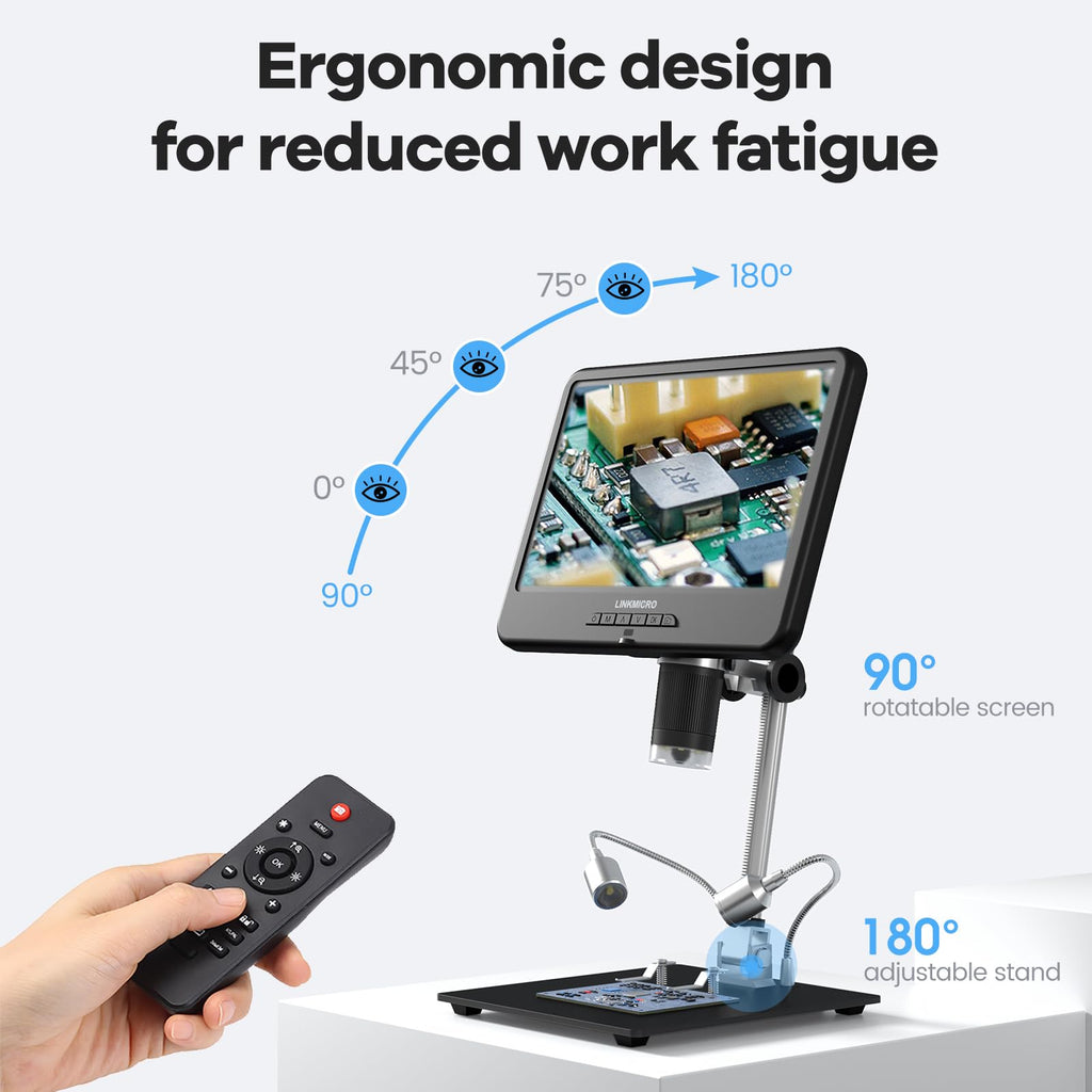 LM109A 10.1" Digital Microscope, Flexible Arm Stand with C-Clamp