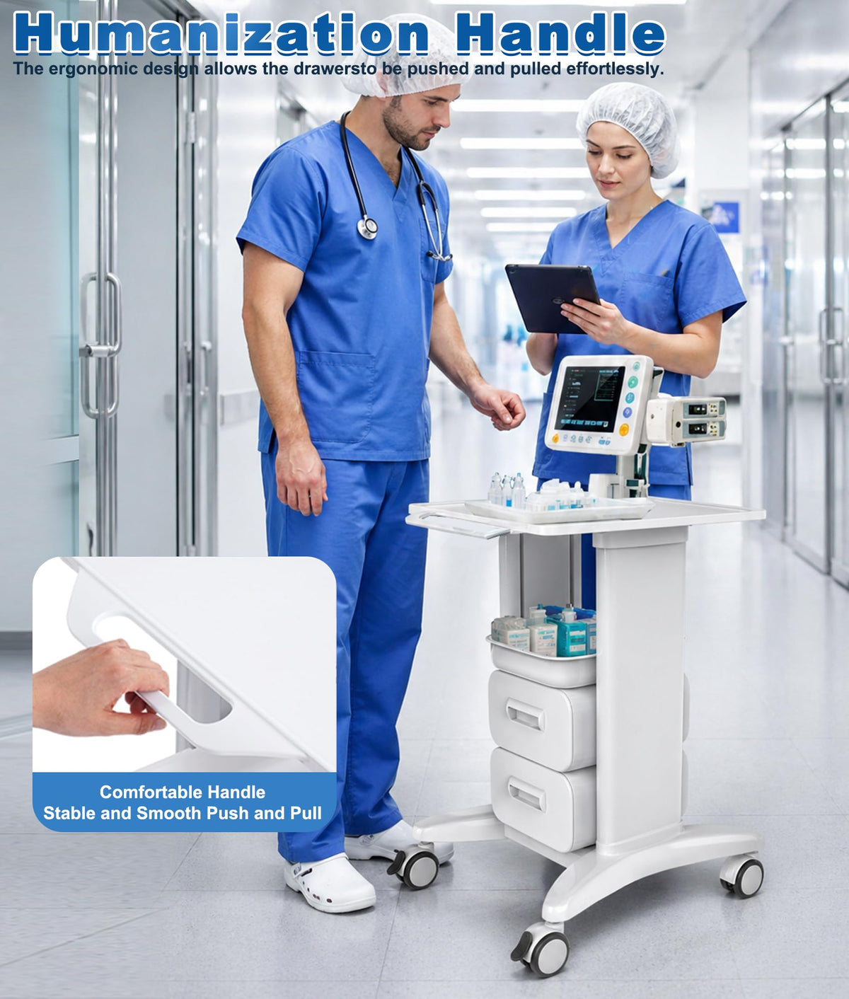 5-Tier Medical Storage Crash Cart with 4 Silent Wheels & 2 Trash Cans, Mobile Medical Utility Cart with Adjustable IV Pole and Disposal Holder for Clinic, Hospital, Salon, Lab