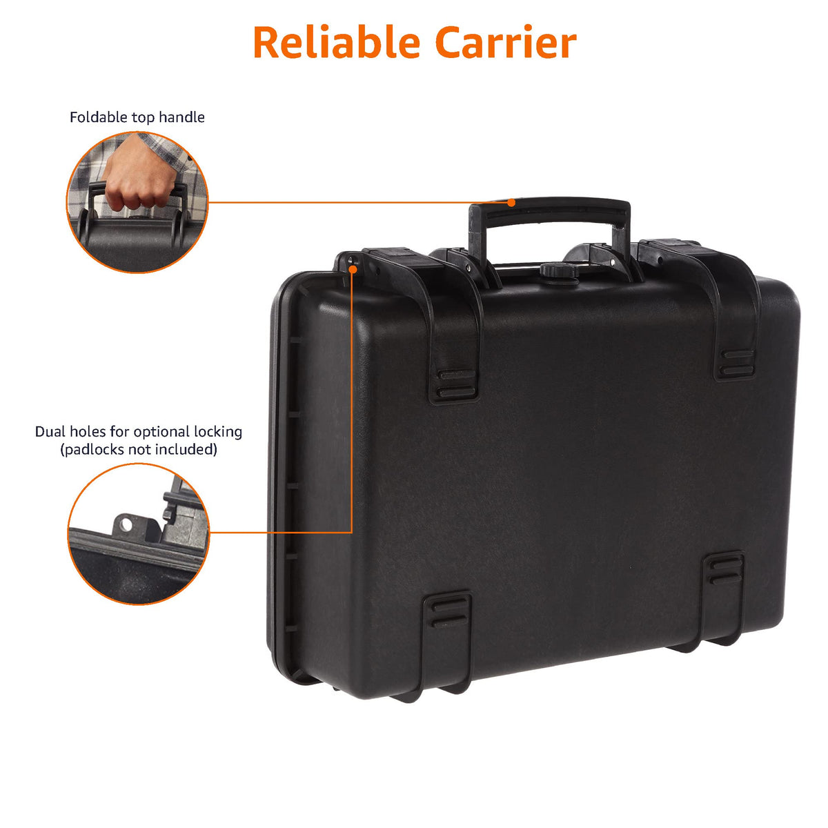 Amazon Basics Hard Protective Camera Case with Wheels, Large, Black, 22"L x 14"W x 9.8"H