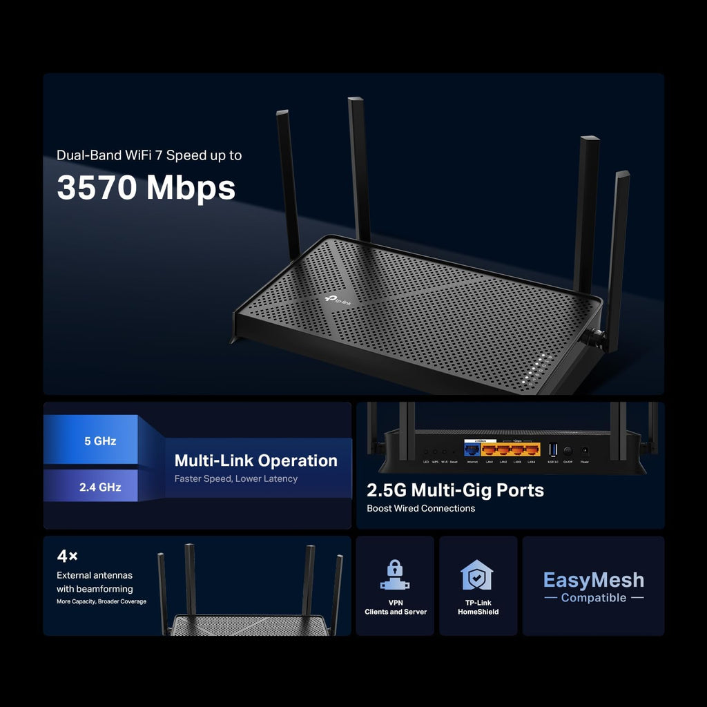 TP-Link Dual-Band BE3600 Wi-Fi 7 Router, Archer BE230