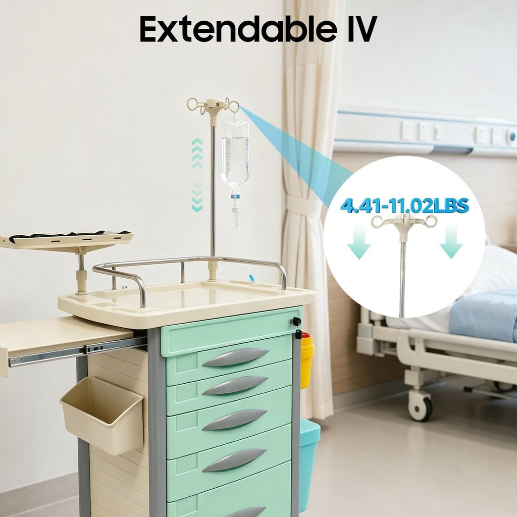 Medical Rolling Crash Cart with Accessories-CPR Board, 2 Trash Bin, Power Strip, Drawers with Dividers, Mobile Medical Cart for Clinic, Hospital, Nursing Center, Salon, 29.53 * 18.7 * 37.4in (Red)