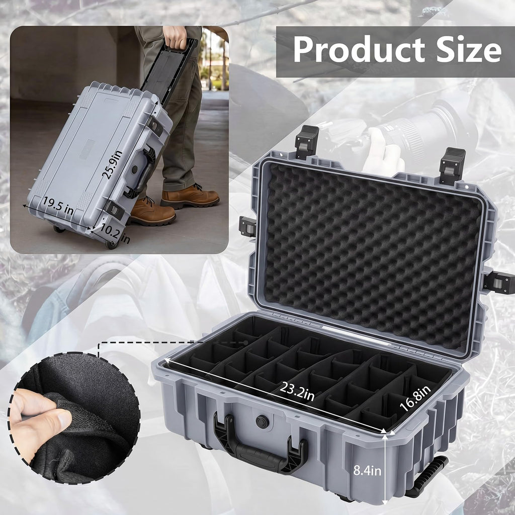 Relaxweex Rolling Camera Hard Case with 15 Padded Dividers & Wheels
