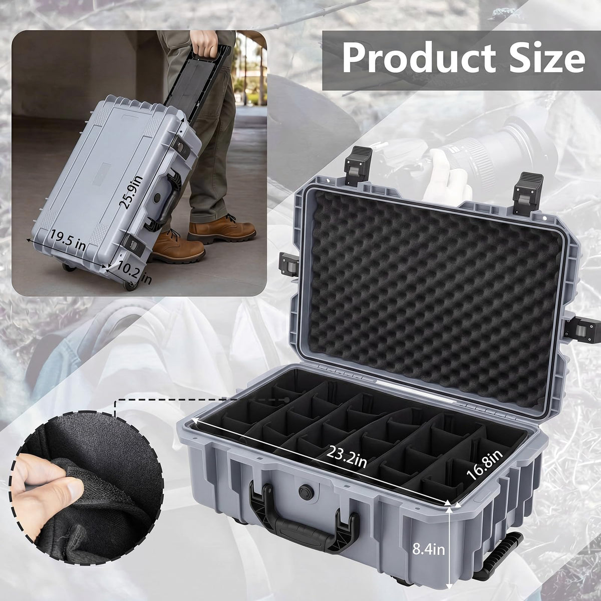 Relaxweex Rolling Camera Hard Case with 15 Padded Dividers & Wheels