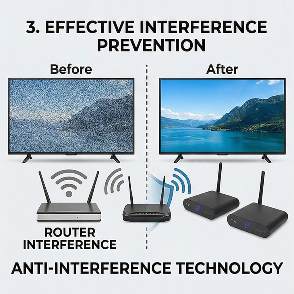 Wireless AV Transmission and Reception Kit, 200M Long Range 2.4 GHz 8 Channel Digital Screen Plug and Play Audio Video Sender Extender for TV CCTV Projector Home Use