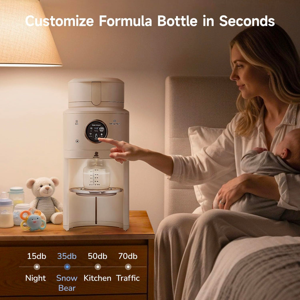 Snow Bear Baby Formula MakerâOne Touch Warm Formula Dispenser, Precise Powder Water Ratio & Memory Setting,Sealed Powder Container,Auto Lifting Platform for No Mess fit Most BottleâShake Milk by Hand