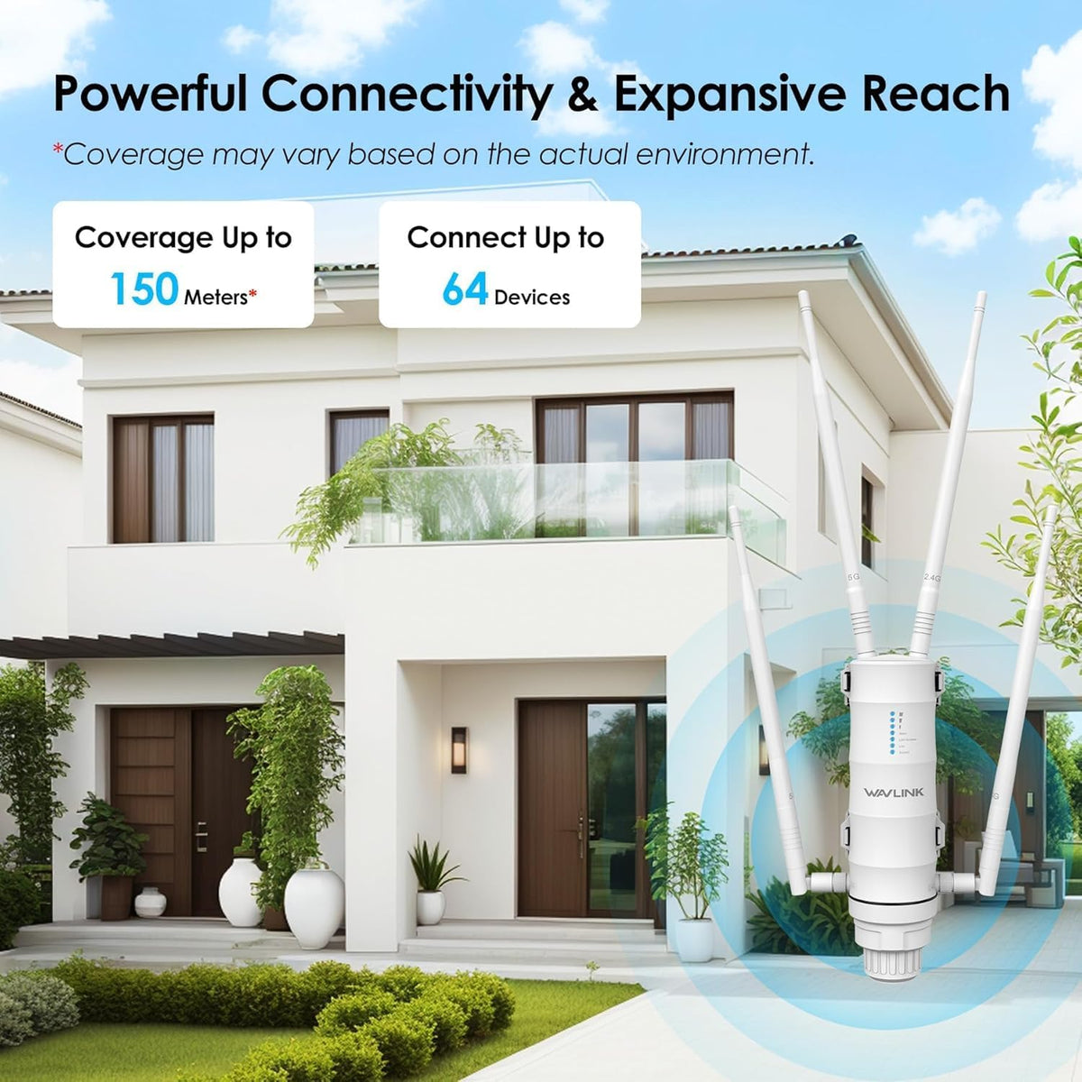 WAVLINK AC1200 Outdoor WiFi Range Extender, Weatherproof Dual Band Outdoor Access Point with POE, High Power Long Range WiFi Extender, 4x7dBi Antennas, AP/Router/Repeater Mode