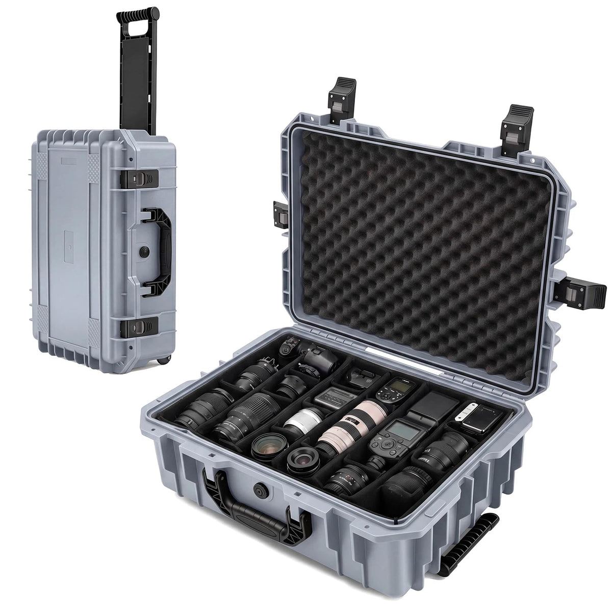 Relaxweex Rolling Camera Hard Case with 15 Padded Dividers & Wheels