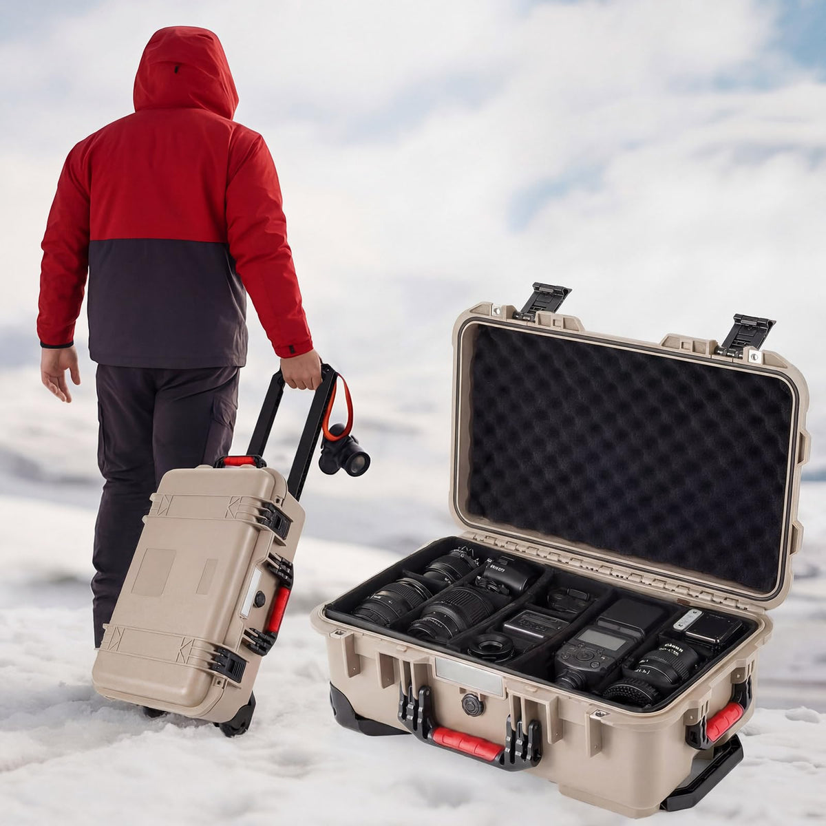 Relaxweex Rolling Camera Hard Case with 15 Padded Dividers & Wheels