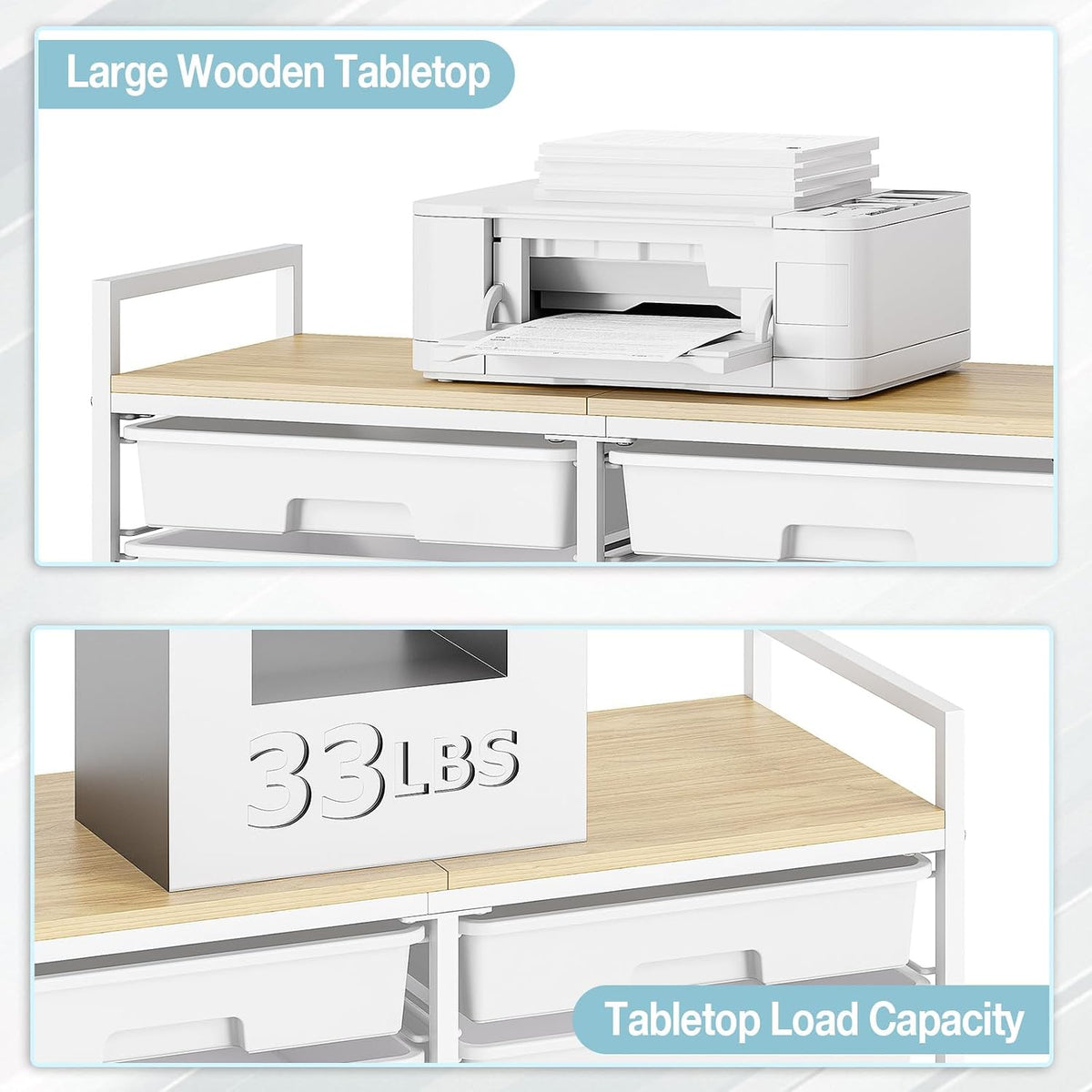 TOOLF 12 Drawers Rolling Storage Cart with Wooden Top for Classroom,White