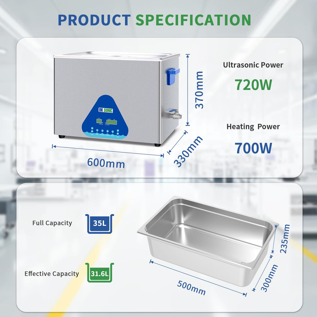 DK SONIC Ultrasonic Cleaner 10L,240W Industrial Ultrasonic Parts Cleaner with Heater&Timer, Digital Control&Basket, Multiple Functions for Motorcycle Engines,Carburetors, Chains