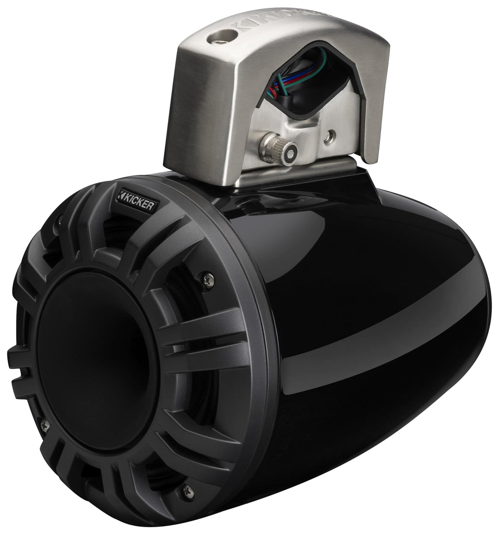 KICKER 51KMTCXL8 8" RGB LED Horn Loaded Compression Driver Marine Tower Speakers, Pair, Black