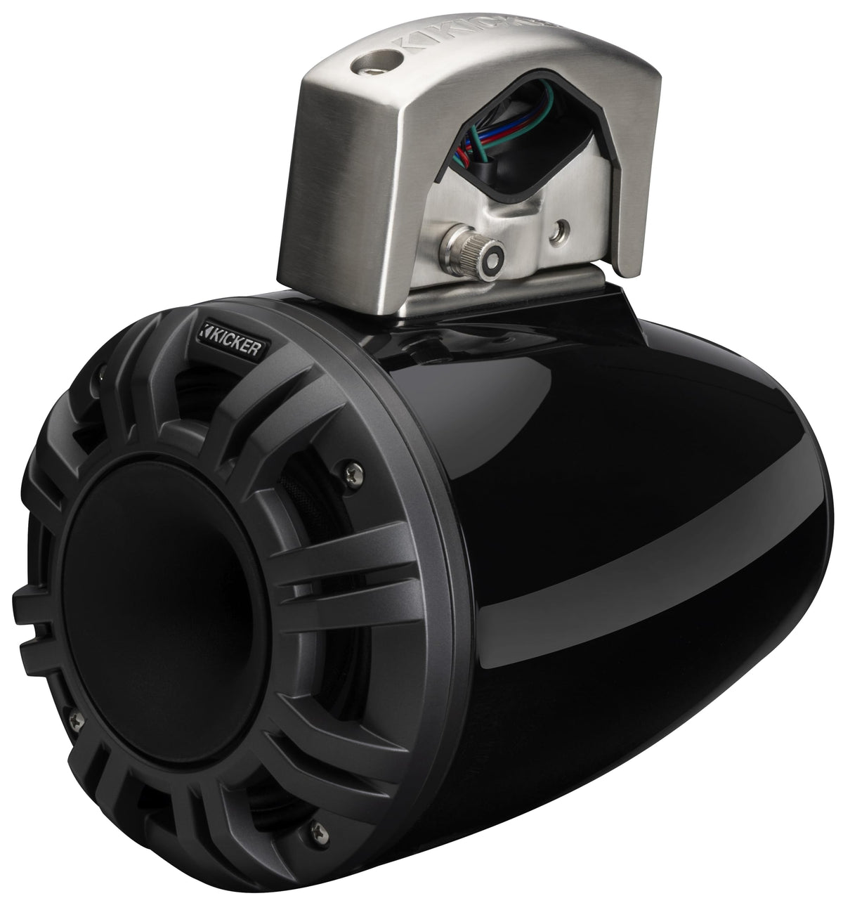 KICKER 51KMTCXL8 8" RGB LED Horn Loaded Compression Driver Marine Tower Speakers, Pair, Black