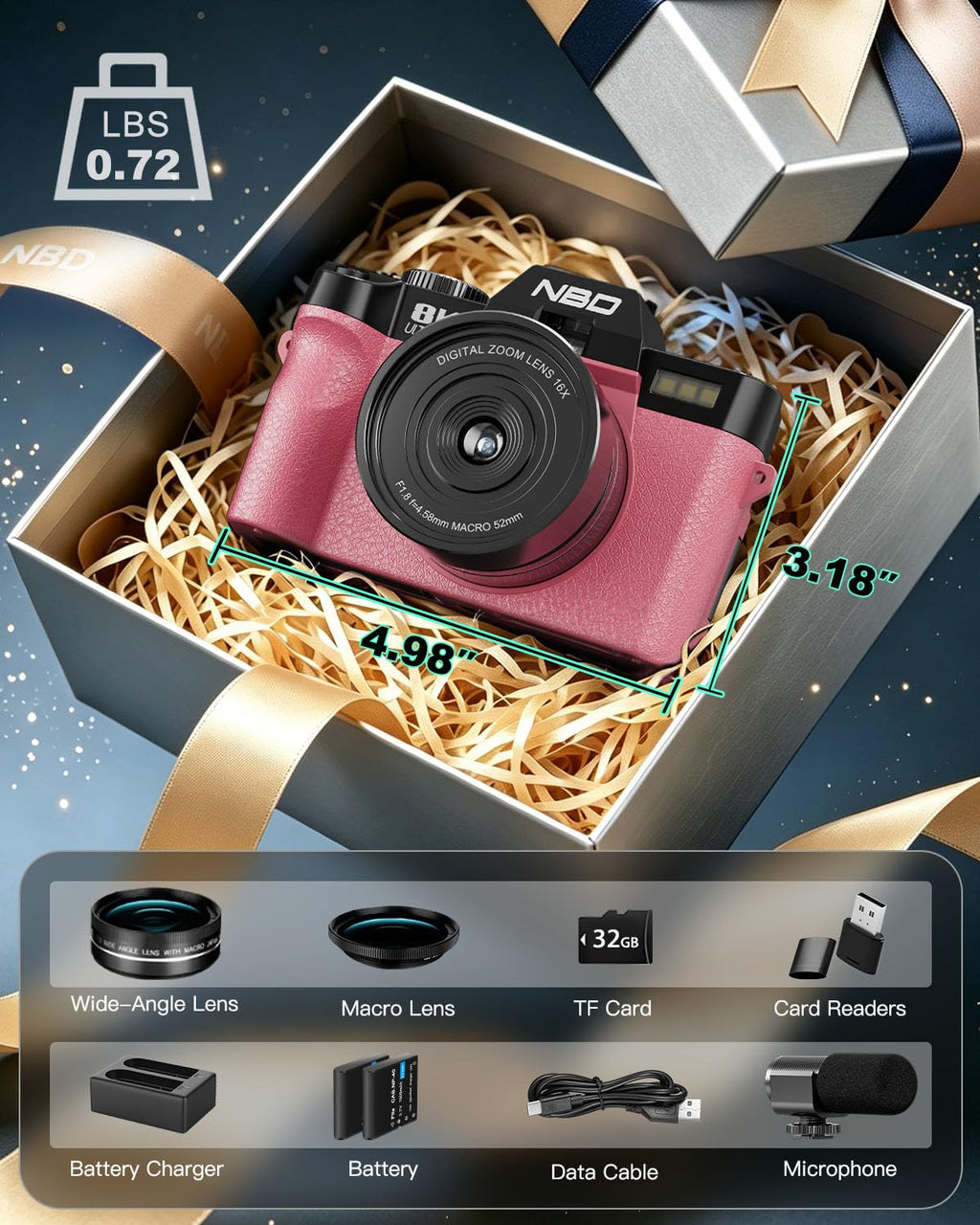 True 8K 64MP Digital Camera for Photography with Microphone(Black)