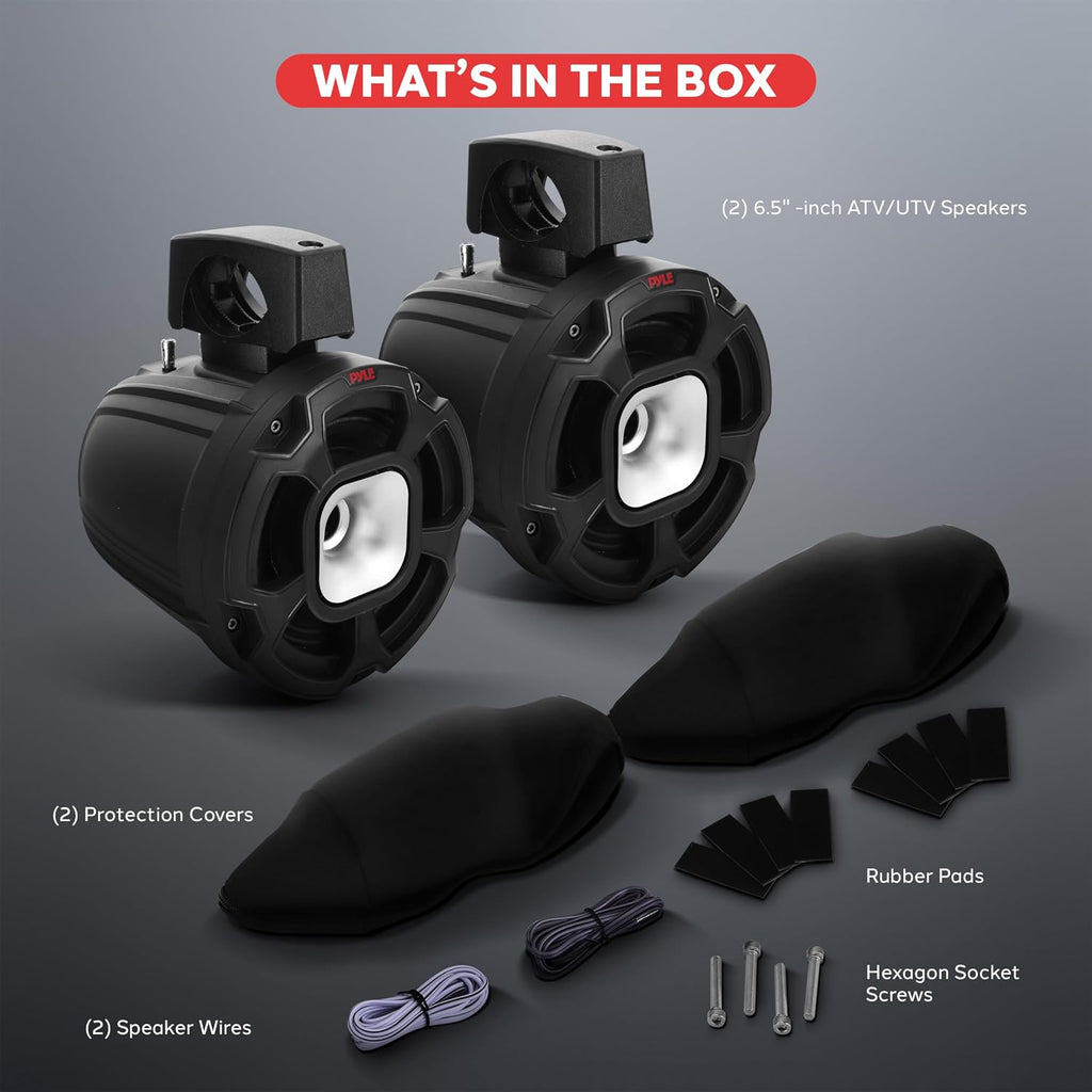 Pyle Waterproof Speakers Setup, 6.5" Outdoor Speaker Pair with 1300 W Power, UTV Sound for Off-Road Use, Marine Setup for Boats, Wired Audio System for ATV and All-Terrain Entertainment