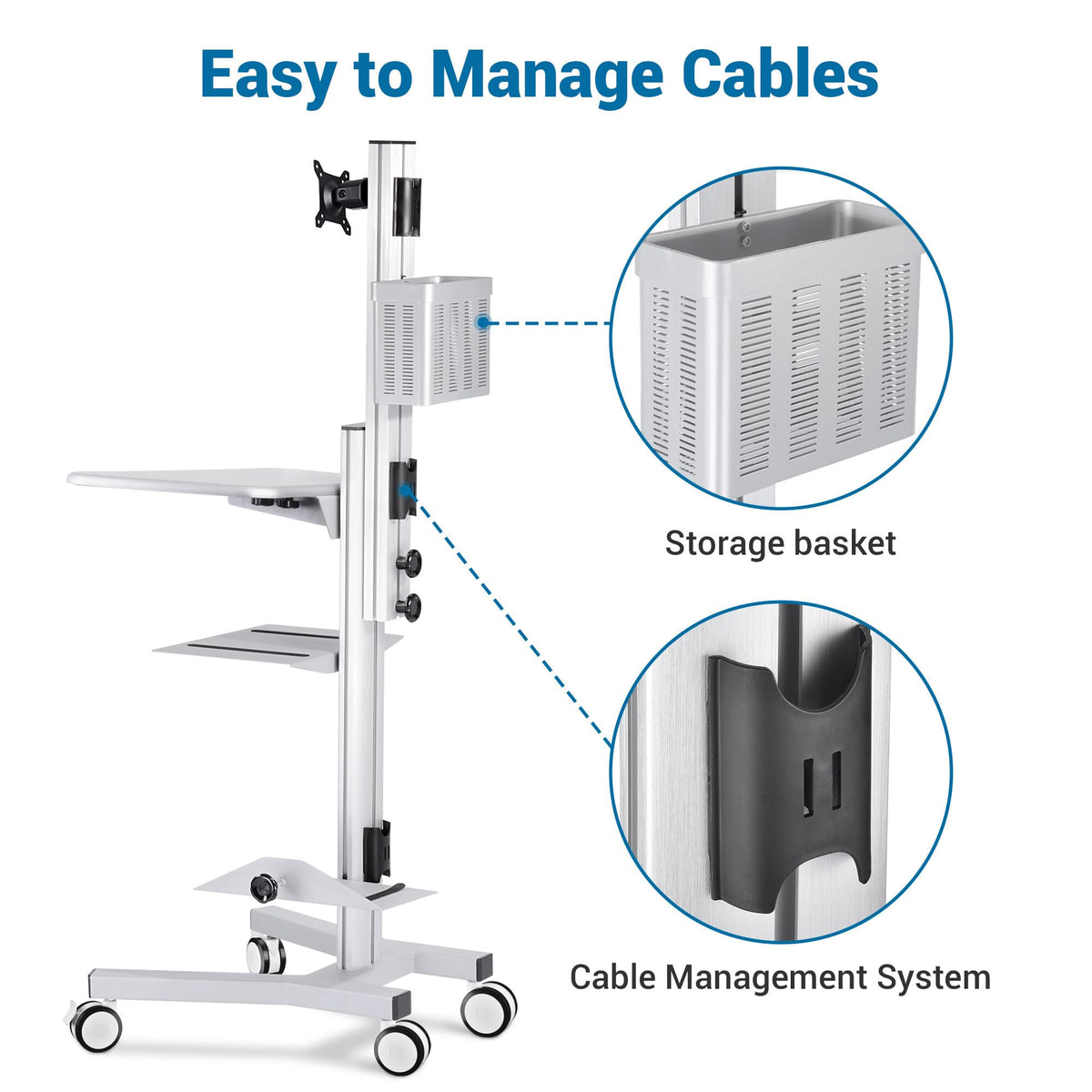 AW NexusX Commander Mobile Computer Cart Medical Rolling PC Stand Desk