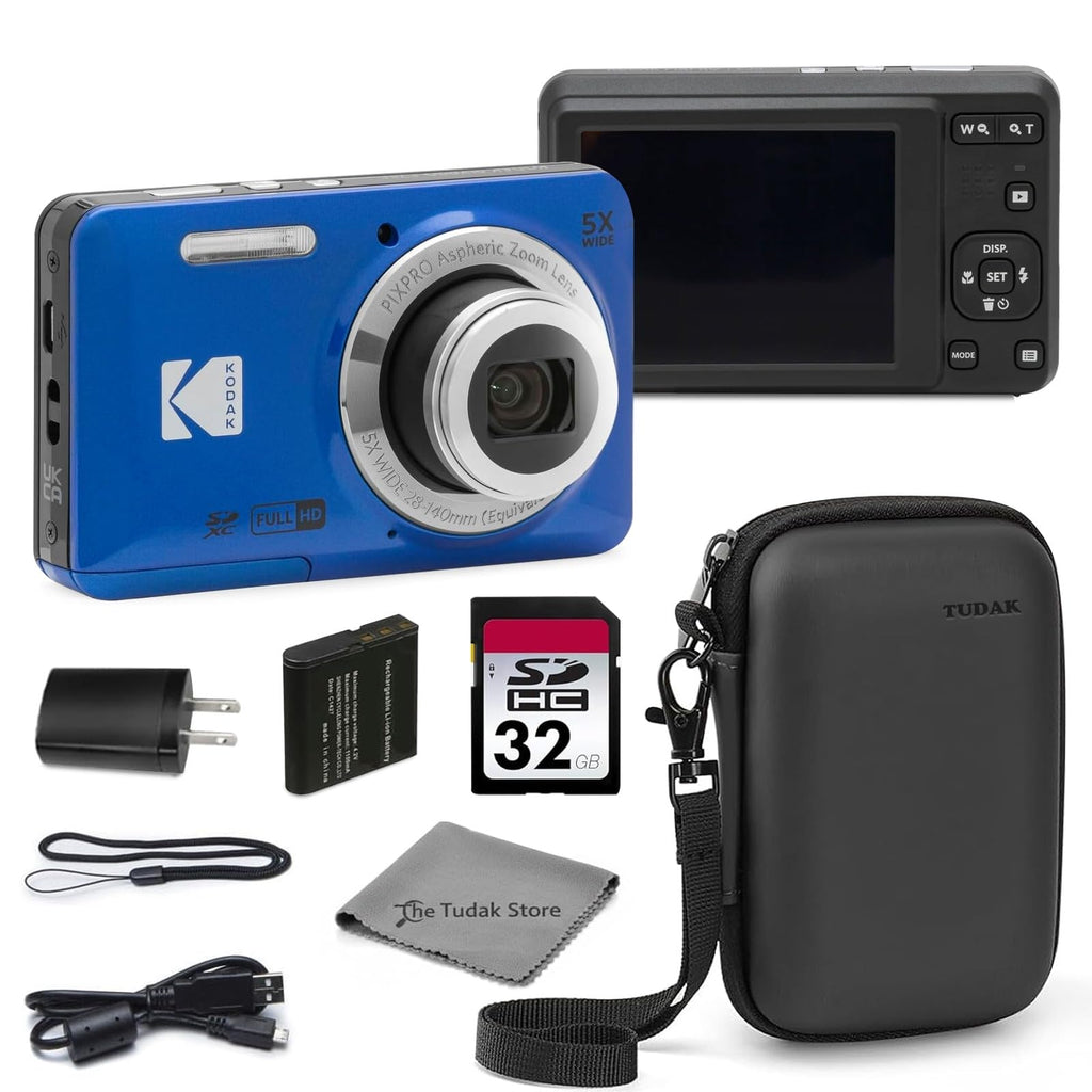 Kodak PIXPRO FZ55 Red 16MP CMOS Sensor Digital Camera 5X Optical Zoom 28mm Wide Angle 1080P Full HD Video 2.7" LCD Vlogging Camera Bundle with Tudak Compatible Case, 32GB SD Card & Microfiber Cloth