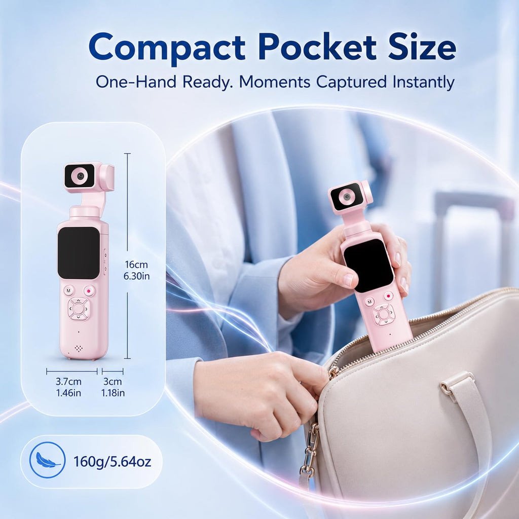 4K Vlogging Camera, Pocket Digital Camera, 330Â° Rotating Lens