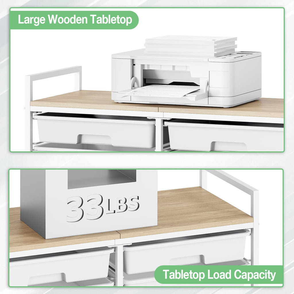 TOOLF 12 Drawers Rolling Storage Cart with Wooden Top for Classroom,White