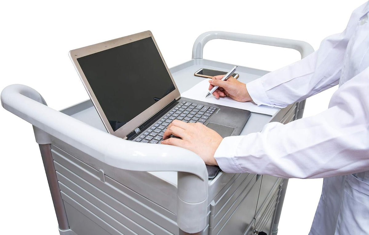 JaboEquip Larger Commercial Heavy Duty Hospital Cart, Lockable Medical Cart with 2 Doors for Hospital Clinic Medical Healthcare, JBG-3D2, Off-White