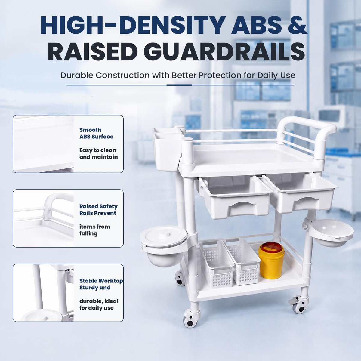 3-Tier Medical Mobile Trolley Cart