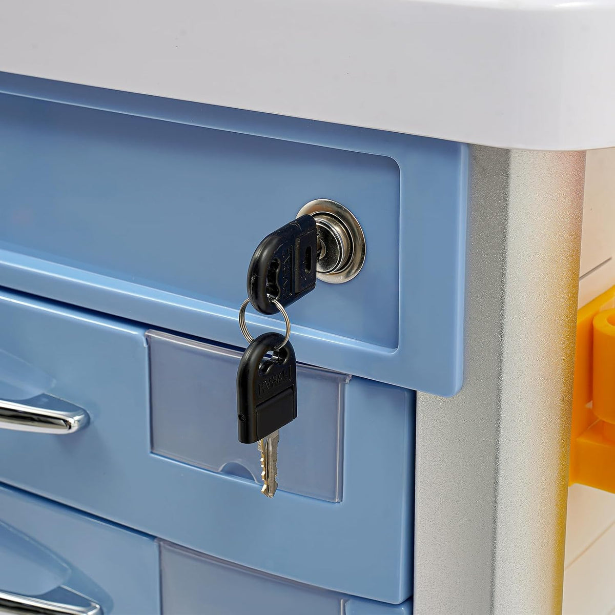 Medical Rolling Crash Cart, Medical Trolley 5 Drawers and Power Strip, Mobile Medical Cart for Clinic, Hospital, Nursing Center, Lockable Storage, Safety Retention Straps, Tag Slots (Blue)