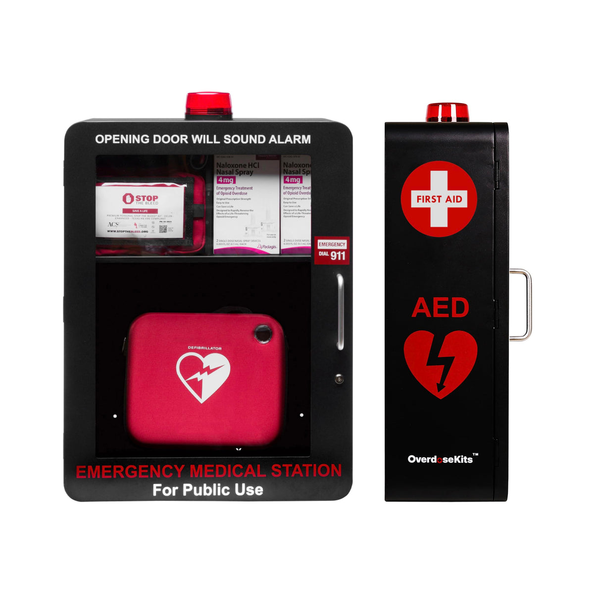 Emergency Medical Station â Wall Mount Cabinet for AEDs, Naloxone, Bleeding Control & First Aid Kits â Public Space Storage Solution â White (AED & Accessories Not Included)