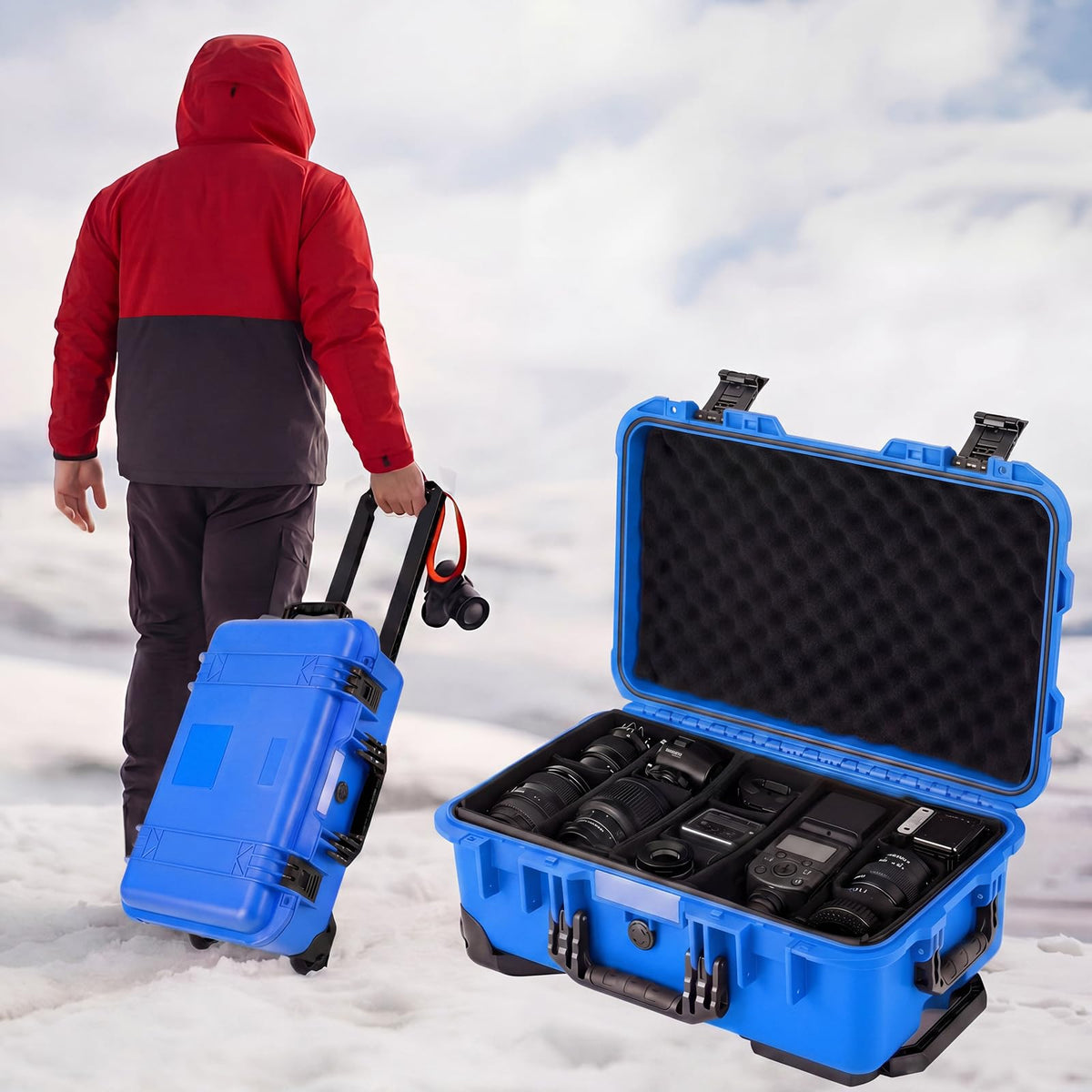 Relaxweex Rolling Camera Hard Case with 15 Padded Dividers & Wheels