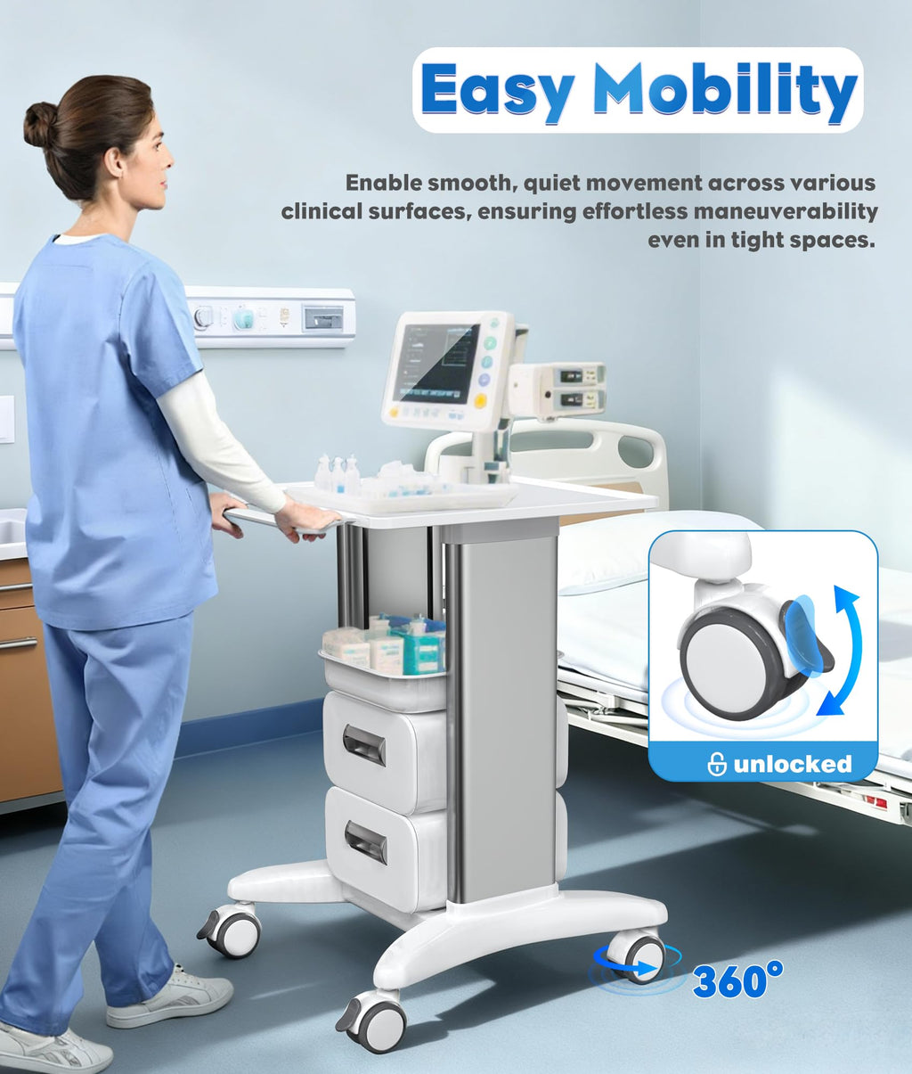 Medical Rolling Crash Cart with 5 Drawers, Emergency Cart with Power Strip, Central Lock, IV Pole, O2 Holder, Defibrillator Shelf, CPR Board for Hospital Clinic