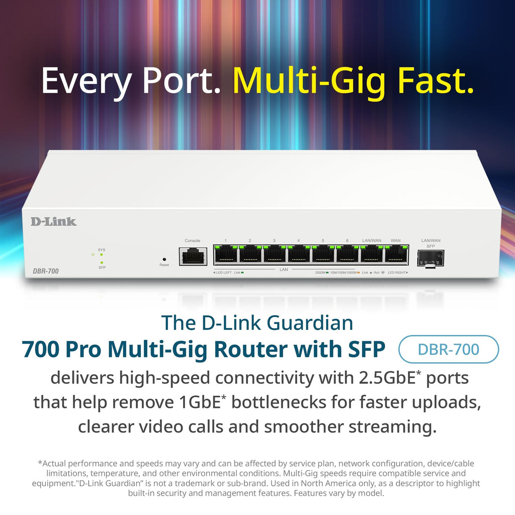 D-Link Guardian 600 PoE Multi-Gig Business Router (DBR-600-P), Premium Router with Multi-WAN Failover, SPI Firewall, 8X 2.5GbE PoE+ LAN, VPN