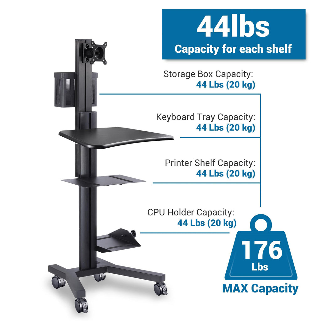 AW NexusX Commander Mobile Computer Cart Medical Rolling PC Stand Desk