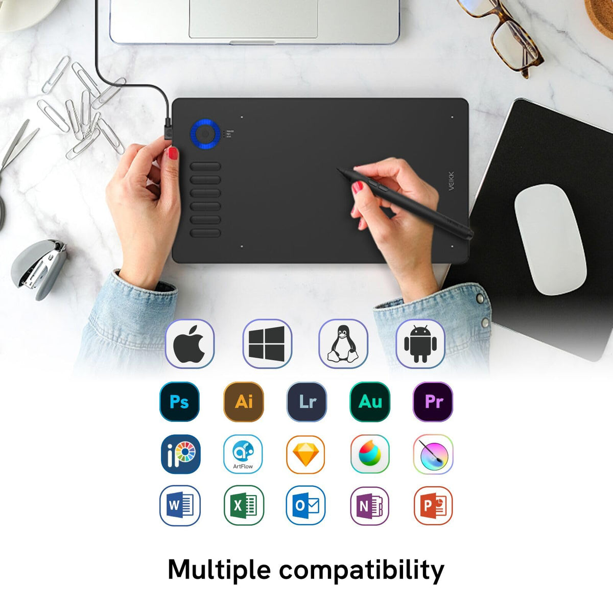 Digital Drawing Tablet VEIKK A15Pro Graphics Pen Tablet 10 x 6 Inch Graphics Tablet with 12 Shortcut Keys and 1 Quick Dial,Supports Tilt Function,for MAC/Win/Linux/Android OS (RED)