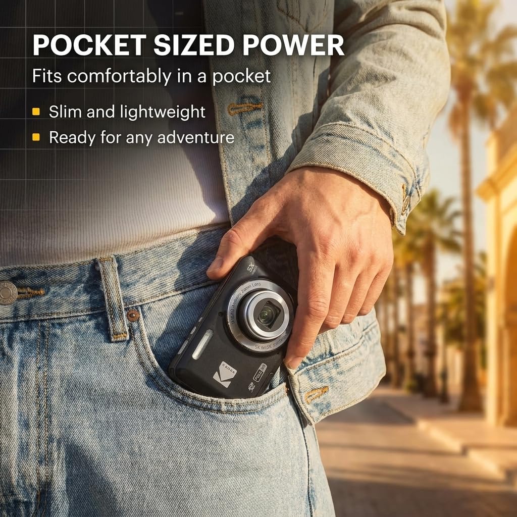 Kodak PIXPRO FZ55 Red 16MP CMOS Sensor Digital Camera 5X Optical Zoom 28mm Wide Angle 1080P Full HD Video 2.7" LCD Vlogging Camera Bundle with Tudak Compatible Case, 32GB SD Card & Microfiber Cloth