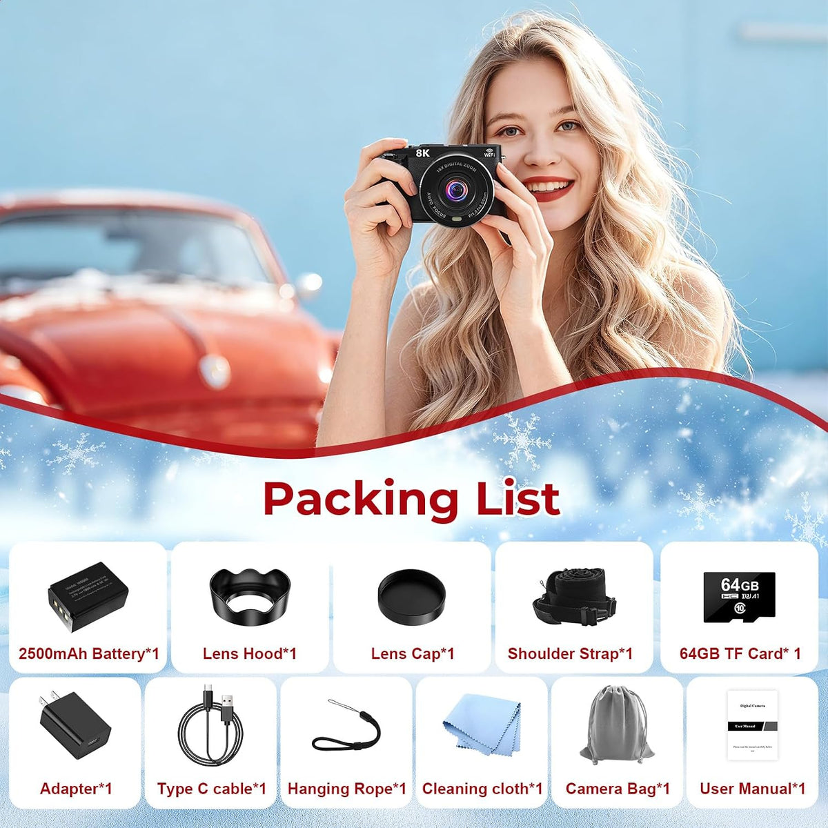 8K Digital Cameras for Photography 88MP WiFi UHD Autofocus Vlogging Camera