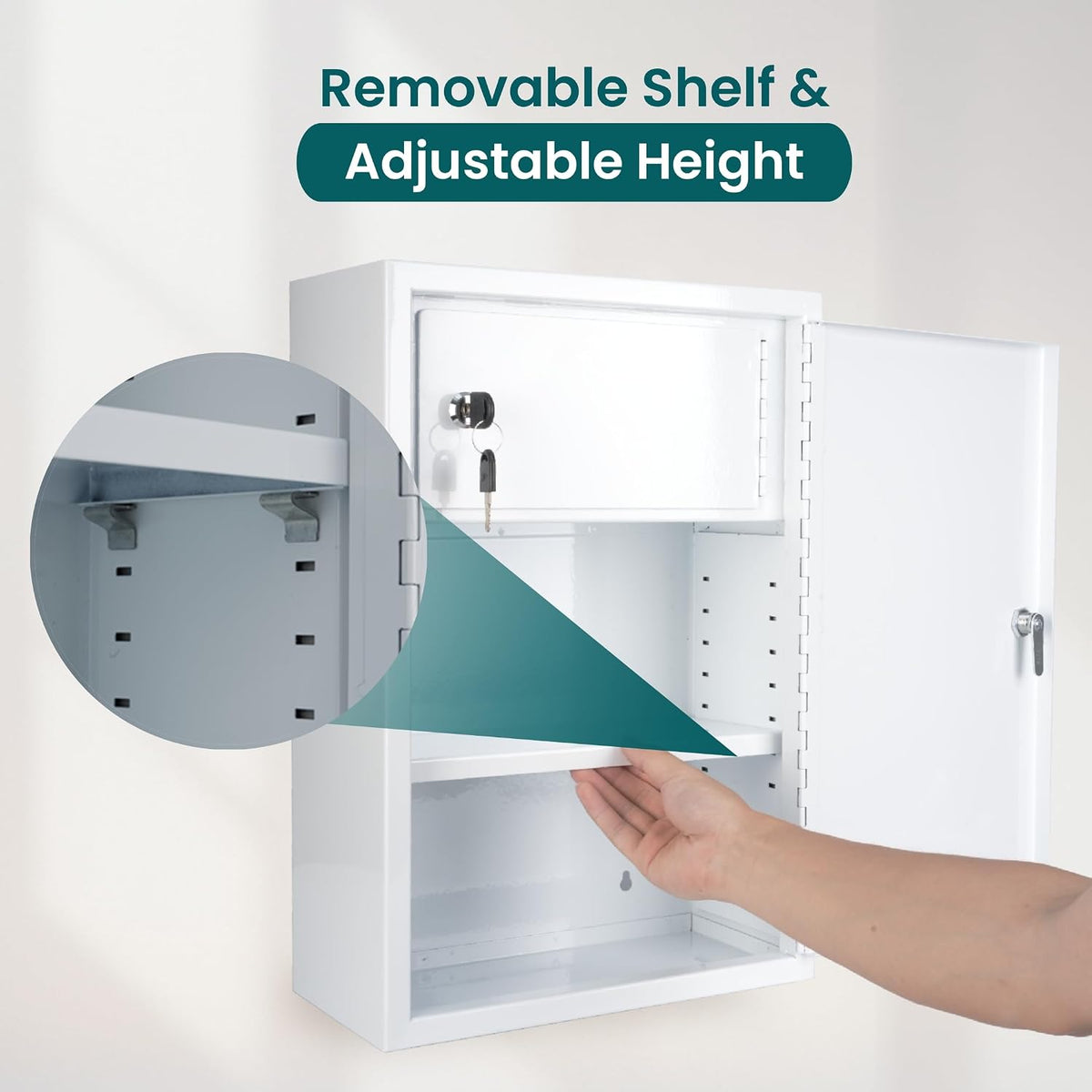Double Locking Medicine Cabinet, Metal, 12" W x 18" H x 6" D