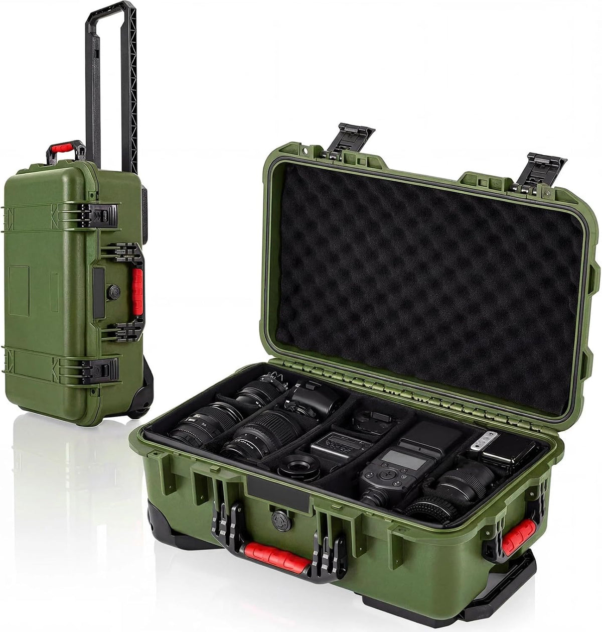 Relaxweex Rolling Camera Hard Case with 15 Padded Dividers & Wheels