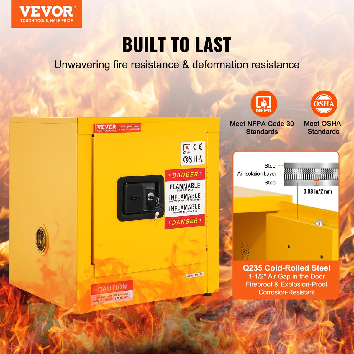 VEVOR Flammable Cabinet, 18" x 18" x 35", Yellow