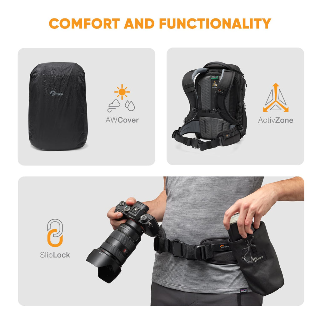 Lowepro ProTactic BP 450 AW III Camera Backpack, 4-point Access, Professional Camera Bag, DSLR/Drones/Mirrorless, Up to 16" Laptop, Rain Cover, for Photographer,Videographer, Volume 28L