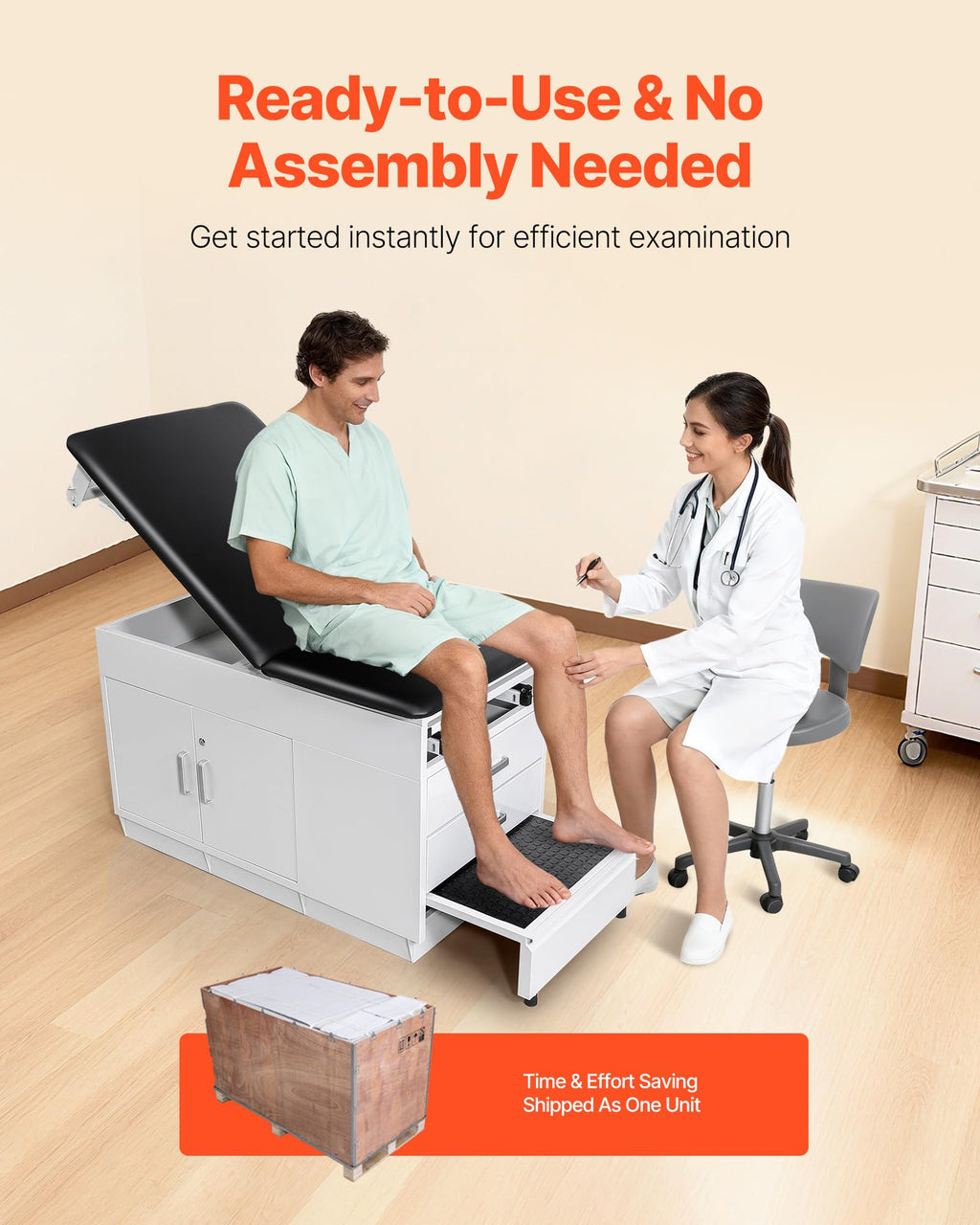 VEVOR Medical Exam Table, 500LBS Loading Medical Examination Bed with 0Â°â40Â° Adjustable Backrest, Physical Therapy Exam Table with Storage Shelf & Paper Roll Dispenser for Hospital Clinic Rehab Center