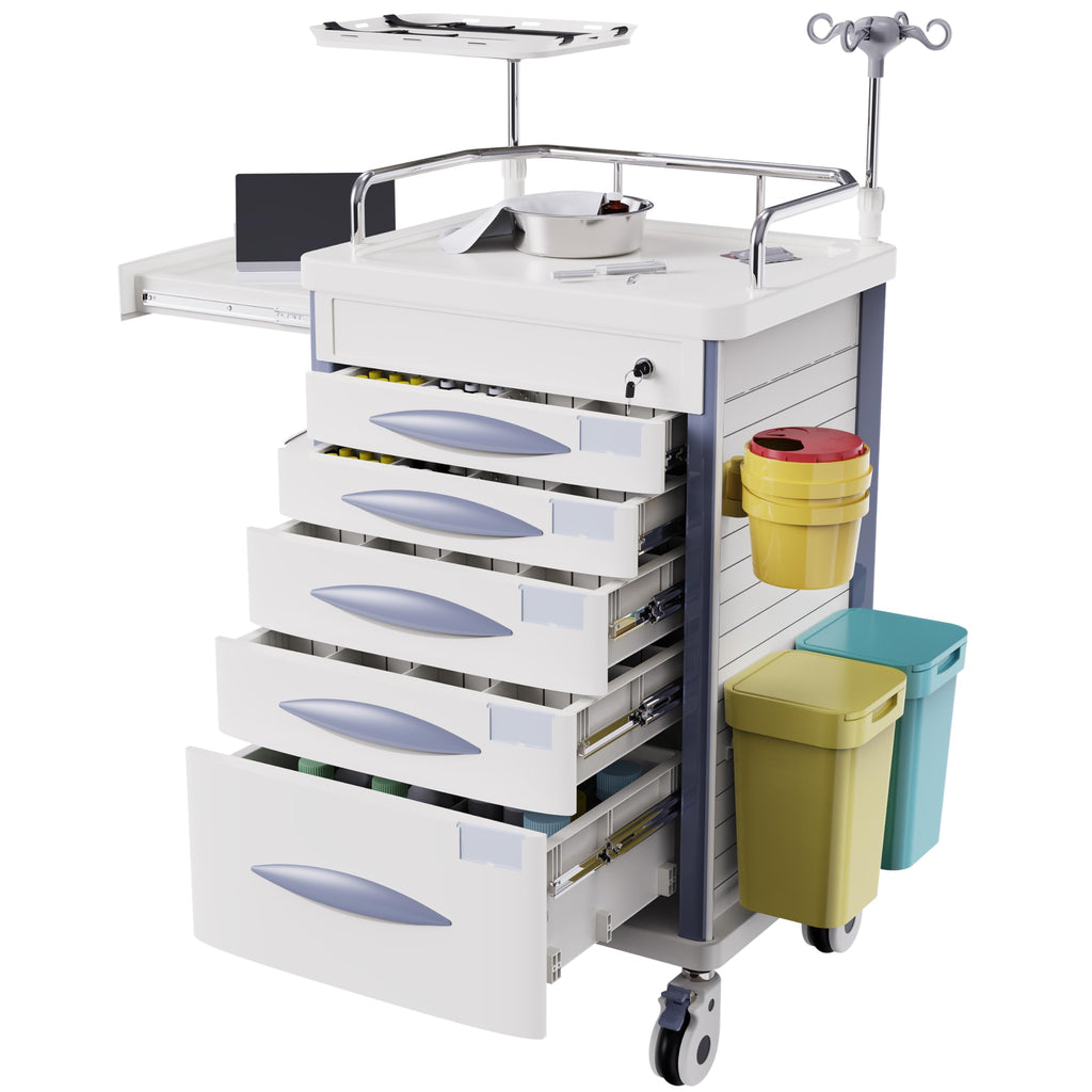 Medical Rolling Crash Cart with Integrated Medical Countertop