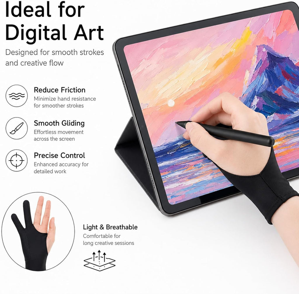 Gjinxi 4 PCS Artist Glove Digital Tablet Drawing Black Glove Smudge Guard