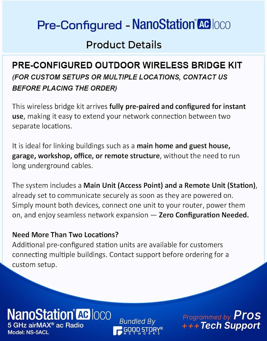 Wireless Bridge Ubiquiti NS-5AC PRE-CONFIGURED, Bundle of 2 Ubiquiti Nanostation NS5AC, Point to Point Outdoor WiFi Bridge, Plugh and Play, 5GHz, 450+Mbps, 15+km Link Range, Network Bridge