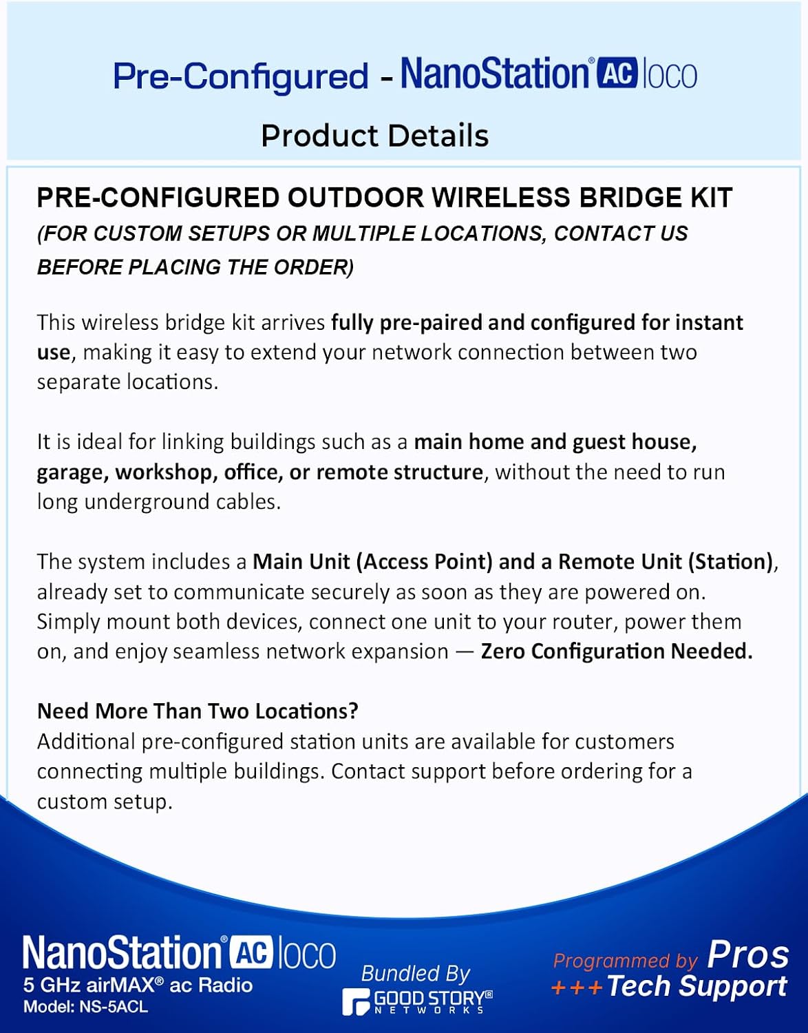 Wireless Bridge Ubiquiti NS-5AC PRE-CONFIGURED, Bundle of 2 Ubiquiti Nanostation NS5AC, Point to Point Outdoor WiFi Bridge, Plugh and Play, 5GHz, 450+Mbps, 15+km Link Range, Network Bridge