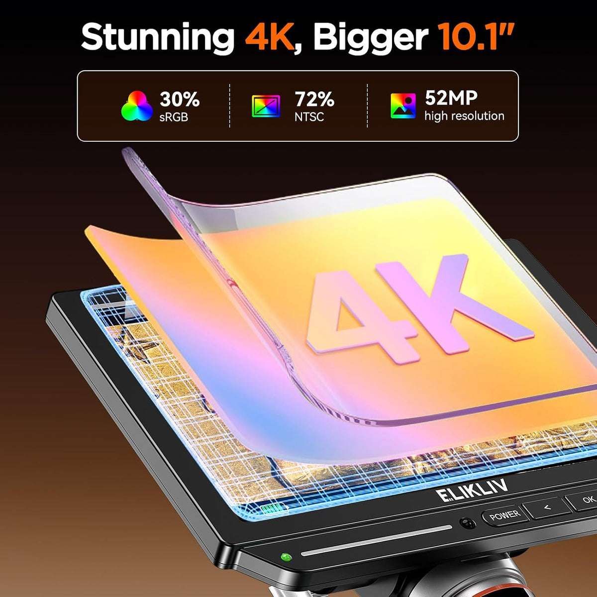 Elikliv Autofocus 4K HDMI Digital Microscope, 10.1" EM4K-AF Flex Arm Scope