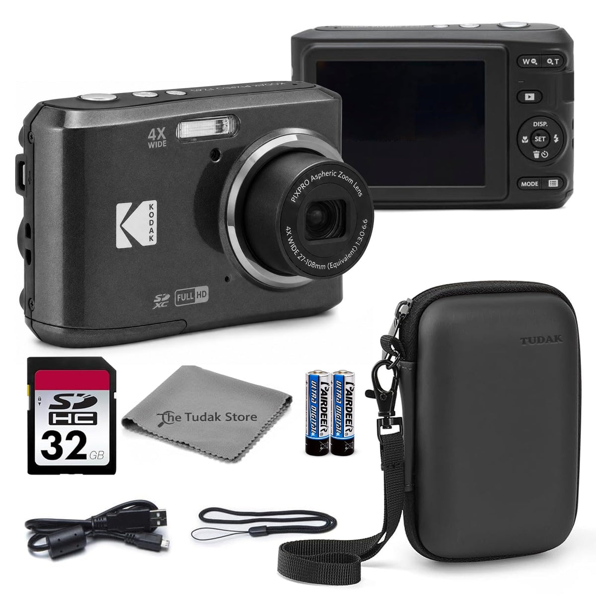Kodak PIXPRO FZ45 Digital Camera Red, 16MP Point & Shoot with 4X Optical Zoom, 27mm Wide Angle, 2.7 Inch LCD, 1080p Video Bundle with Tudak Compatible Camera Case 32GB SD Card, & Microfiber Cloth