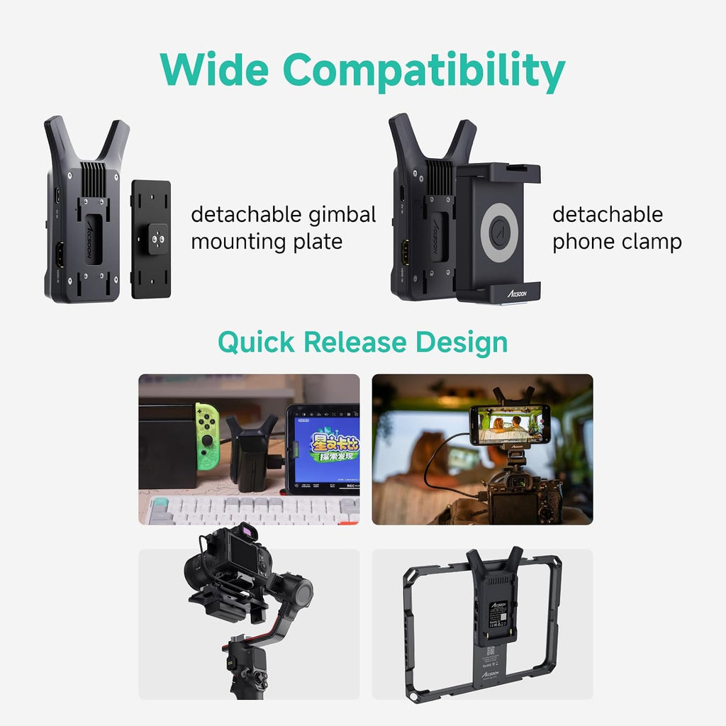 Accsoon CineView Nano Wireless Video Transmitter, 5G HDMI Camera Transmitter 1080p60 500ft Range 60ms Latency, Compatible with RS2/RS3/RS3 Pro/Switch/DSLR, Support iOS/Android 4 App Monitoring