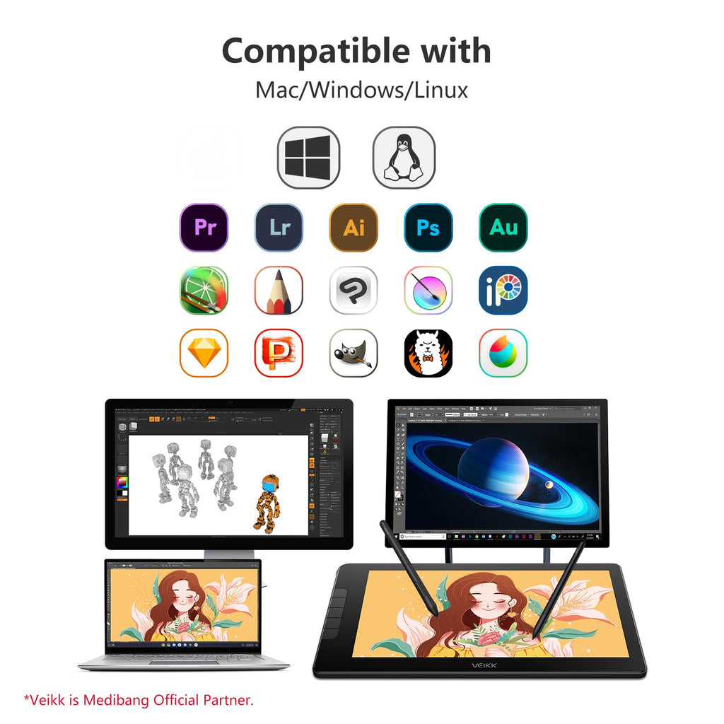 VEIKK VK1200V2 Drawing Tablet with Screen,11.6 Inch Full-Laminated Graphics Drawing Monitor,Upgraded 16384 Pressure Sensitivity, 2 Styluses, 120% sRGB,Graphics Tablet for PC Mac Linux Windows