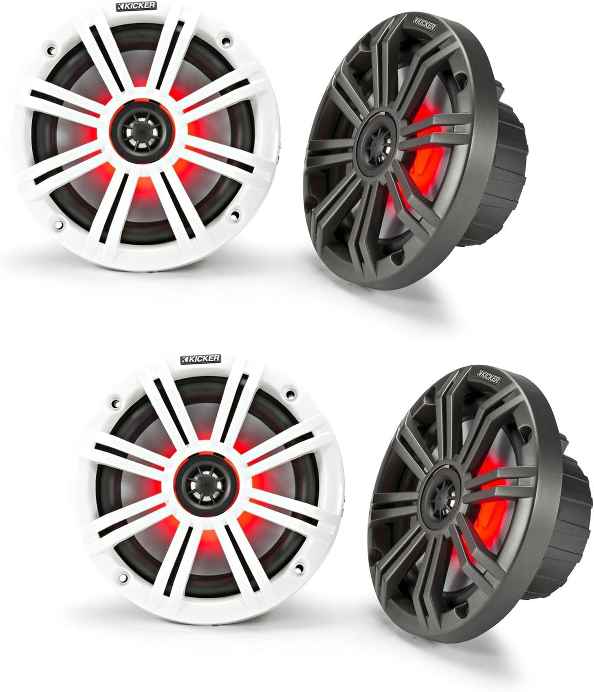 KICKER KM65 6.5 in RGB LED Marine Speakers 4-Pack Bundle