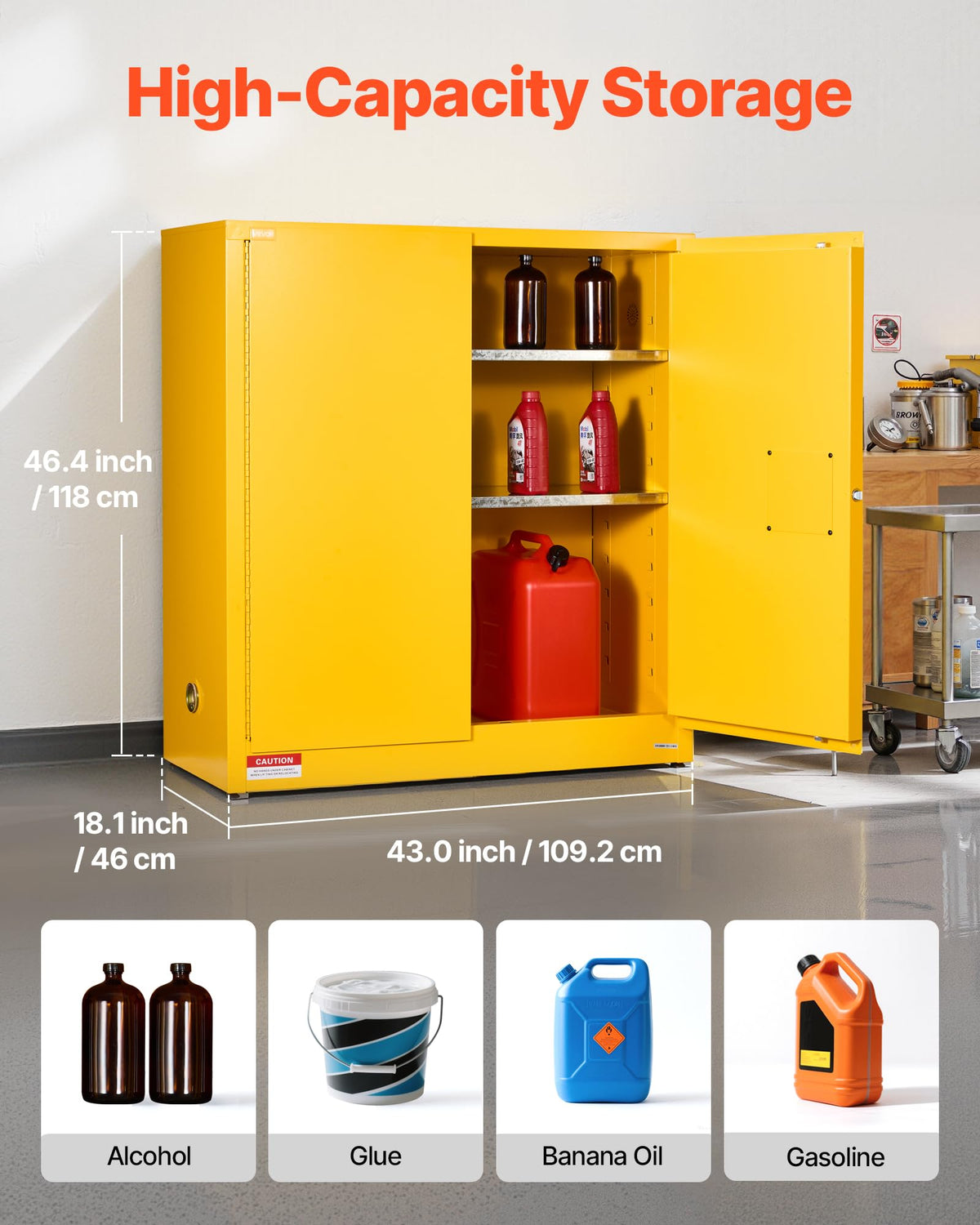 VEVOR Flammable Cabinet, 18" x 18" x 35", Yellow