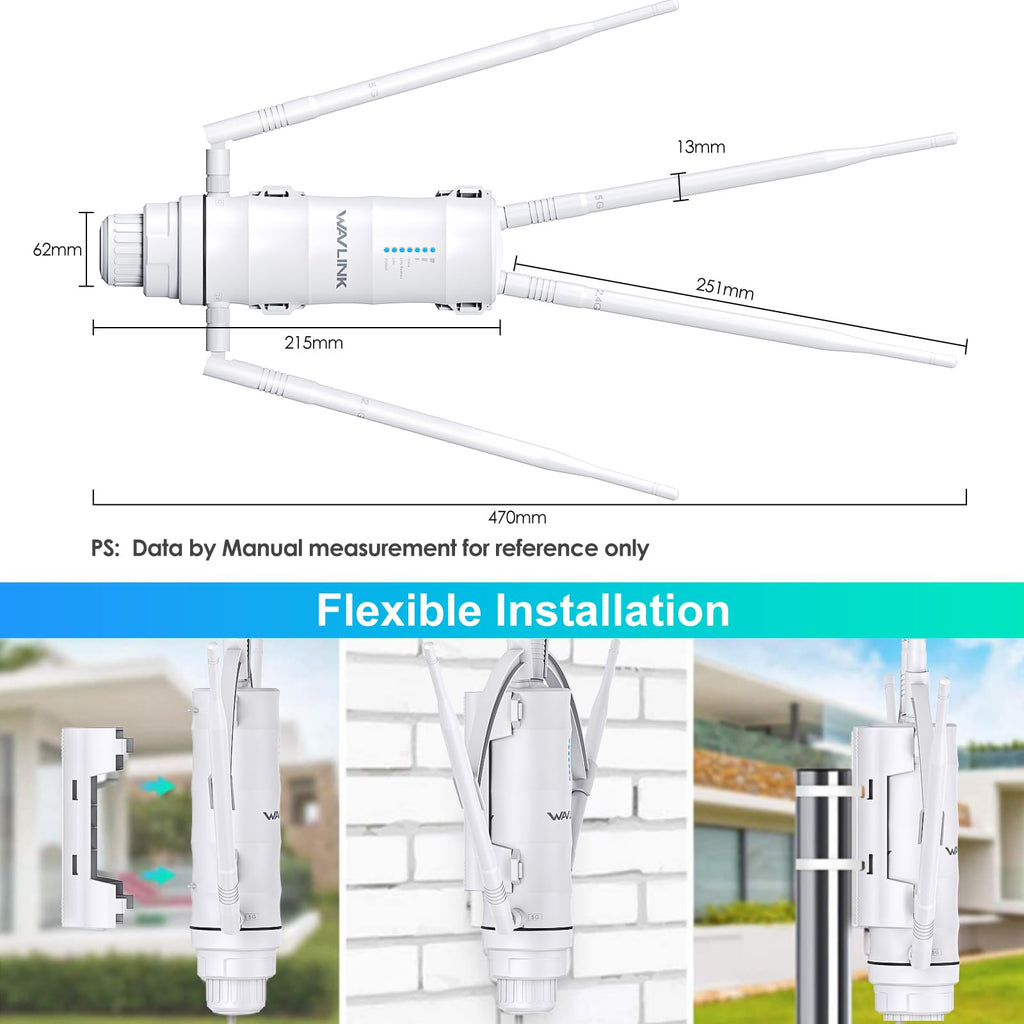WAVLINK AC1200 Outdoor Long Range WiFi Extender/Wireless Access Point with Active/Passive POE,WAN/LAN Port,IP67 Waterproof, Dual Band 5G+2.4G, 2x7dBi Antennas,Supports Router/AP/Repeater Modes