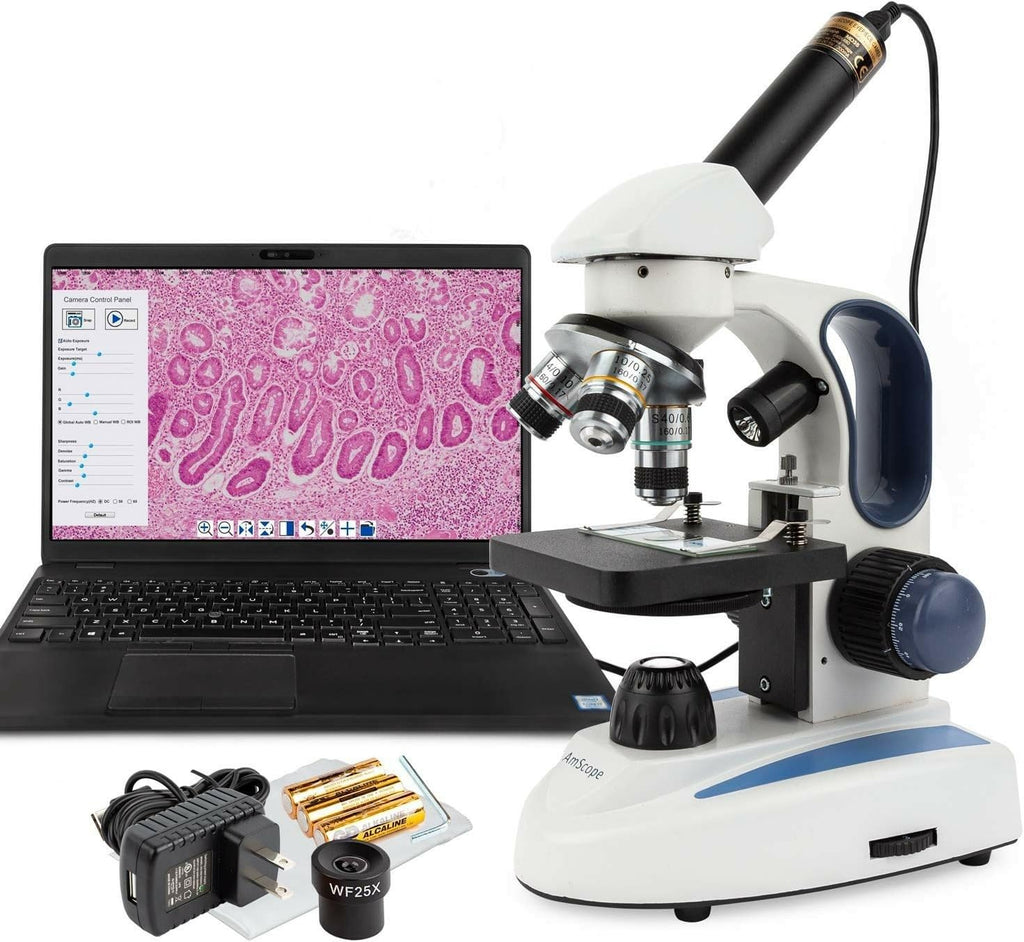 AmScope M158C-2L-E2 Compound Monocular Microscope, 2MP Camera